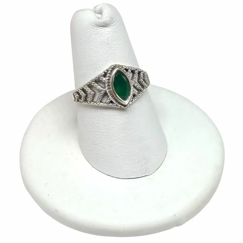 Green Onyx Ring Size 6 Solid 925 Sterling Silver